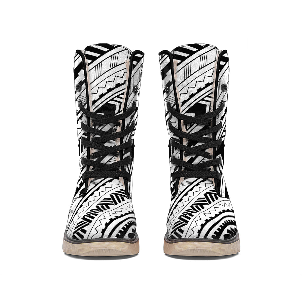 Black And White Maori Polynesian Print Winter Boots