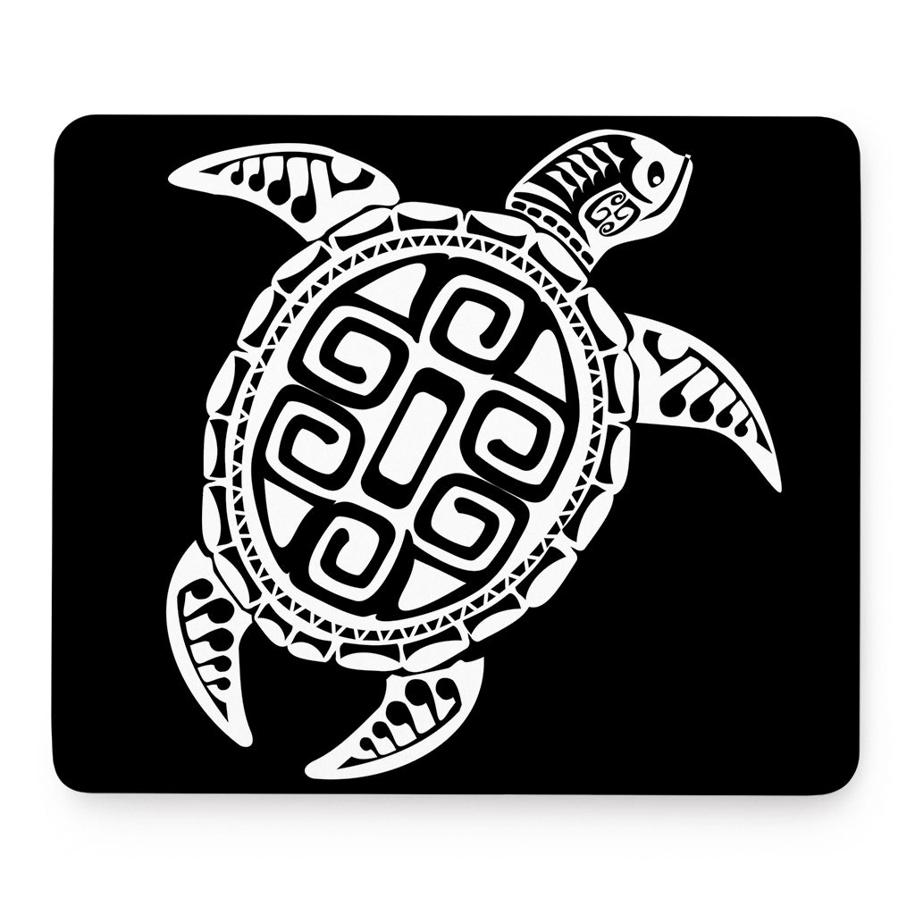 Black And White Maori Sea Turtle Print Mouse Pad