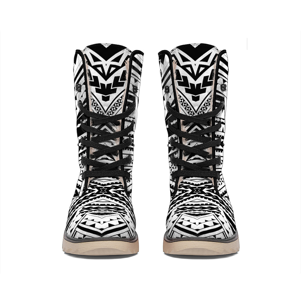Black And White Maori Tribal Print Winter Boots