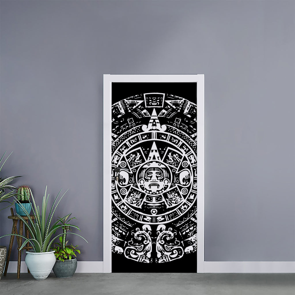 Black And White Maya Calendar Print Door Sticker