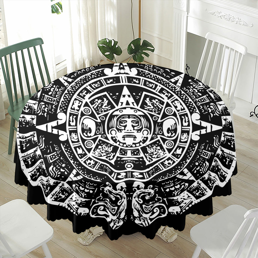 Black And White Maya Calendar Print Waterproof Round Tablecloth