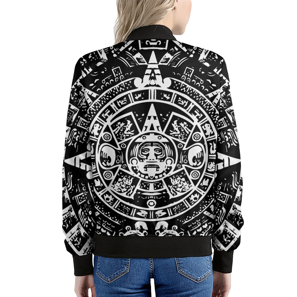 Black And White Maya Calendar Print Women's Bomber Jacket