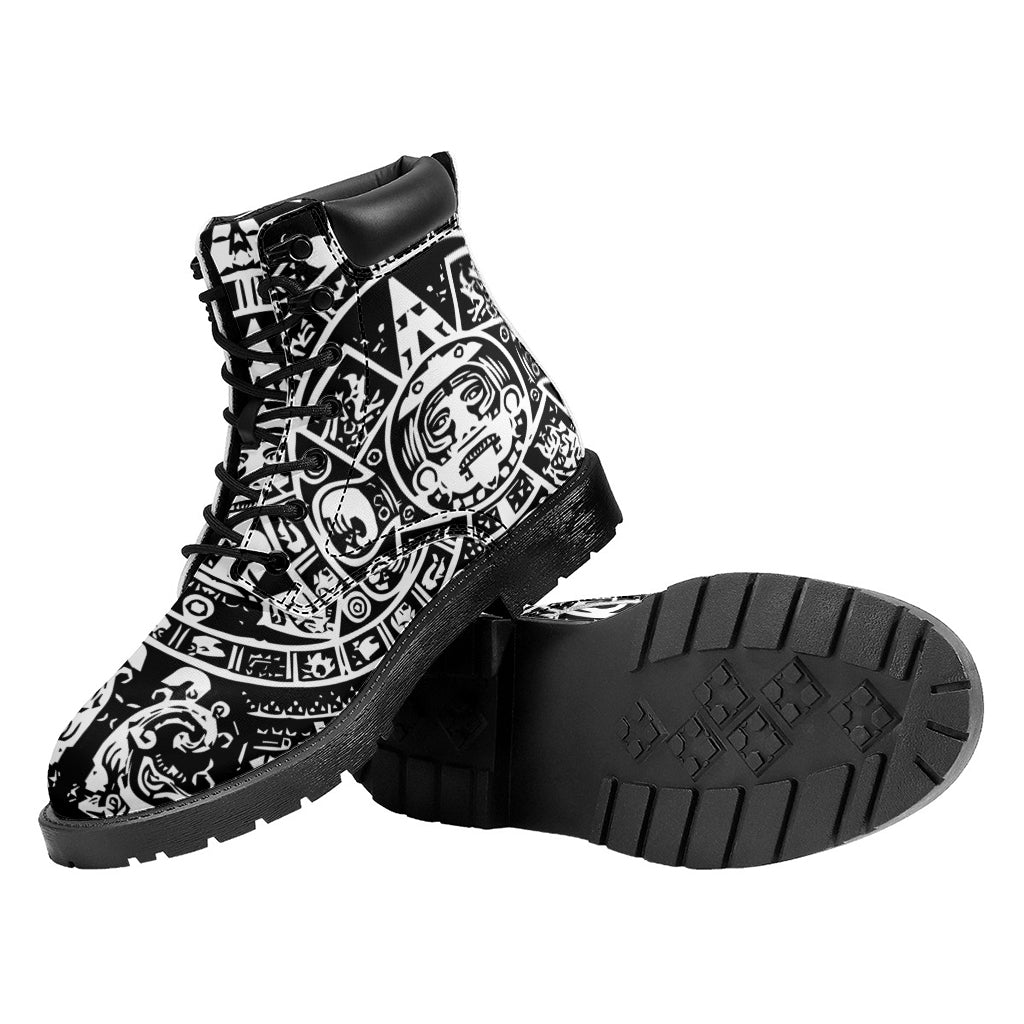 Black And White Maya Calendar Print Work Boots