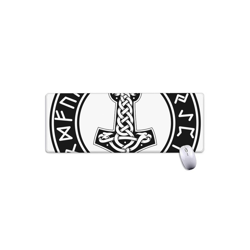 Black And White Mjolnir Print Extended Mouse Pad