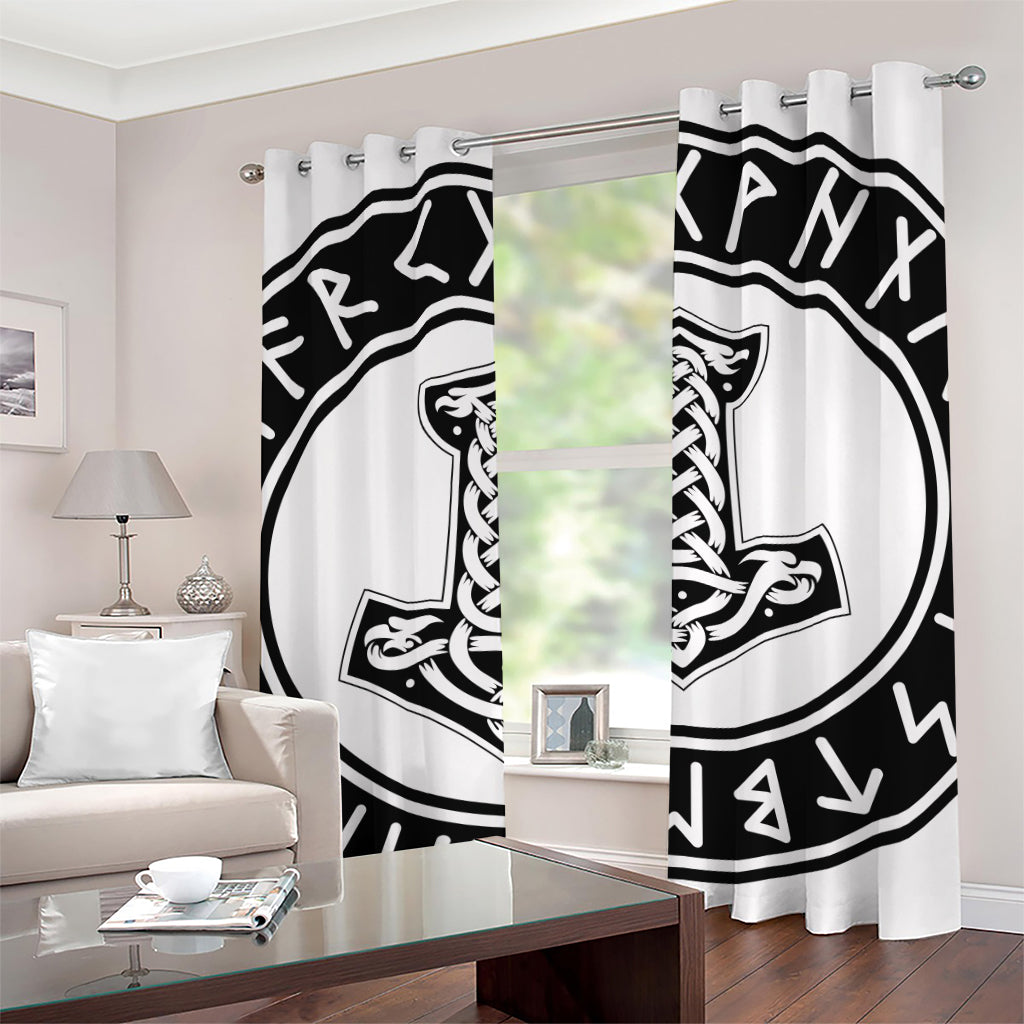 Black And White Mjolnir Print Grommet Curtains