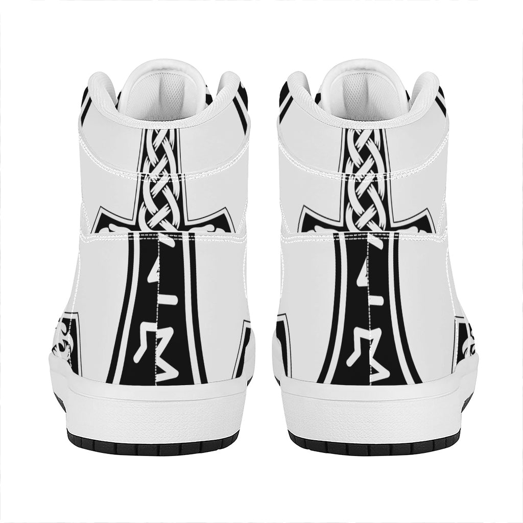 Black And White Mjolnir Print High Top Leather Sneakers