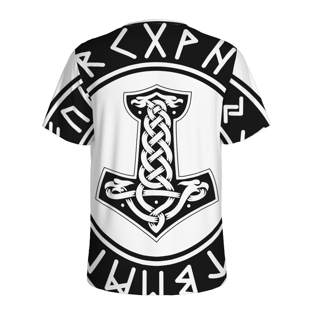 Black And White Mjolnir Print Men's Sports T-Shirt