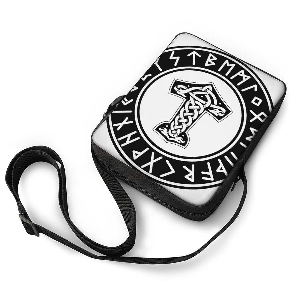 Black And White Mjolnir Print Rectangular Crossbody Bag