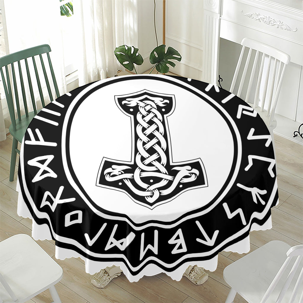 Black And White Mjolnir Print Waterproof Round Tablecloth