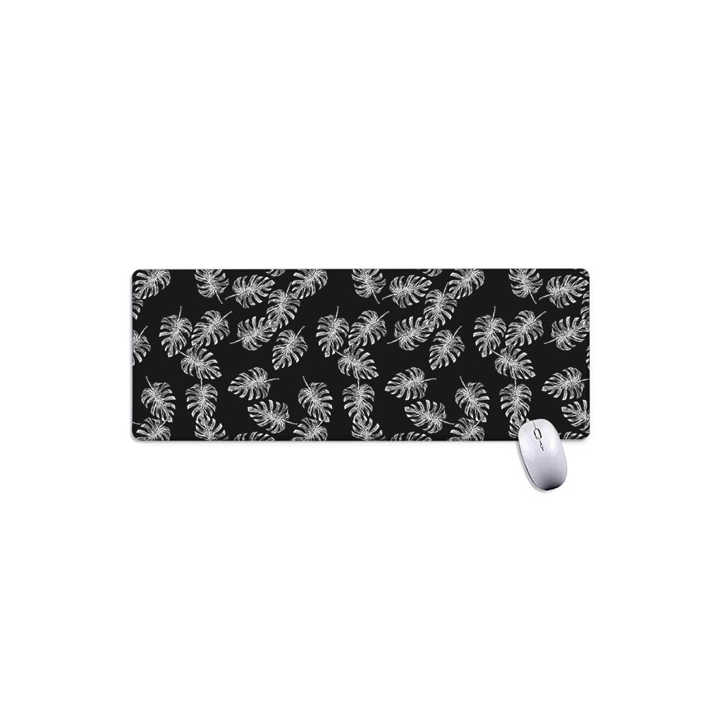 Black And White Monstera Pattern Print Extended Mouse Pad