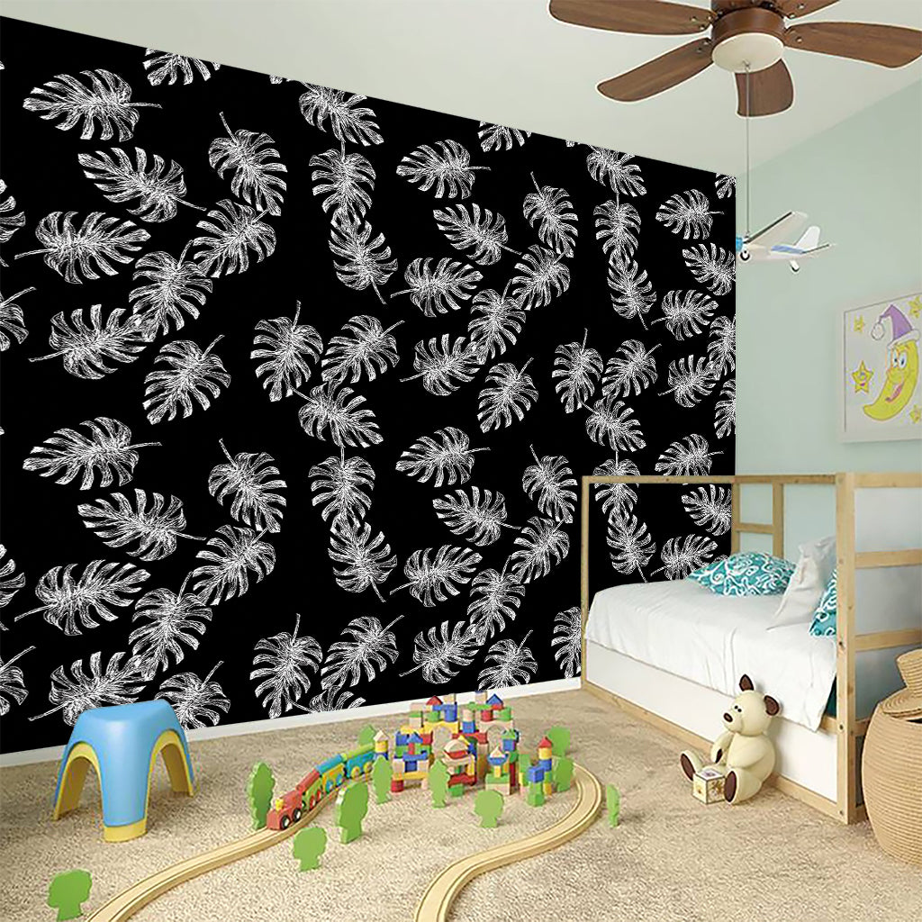 Black And White Monstera Pattern Print Wall Sticker