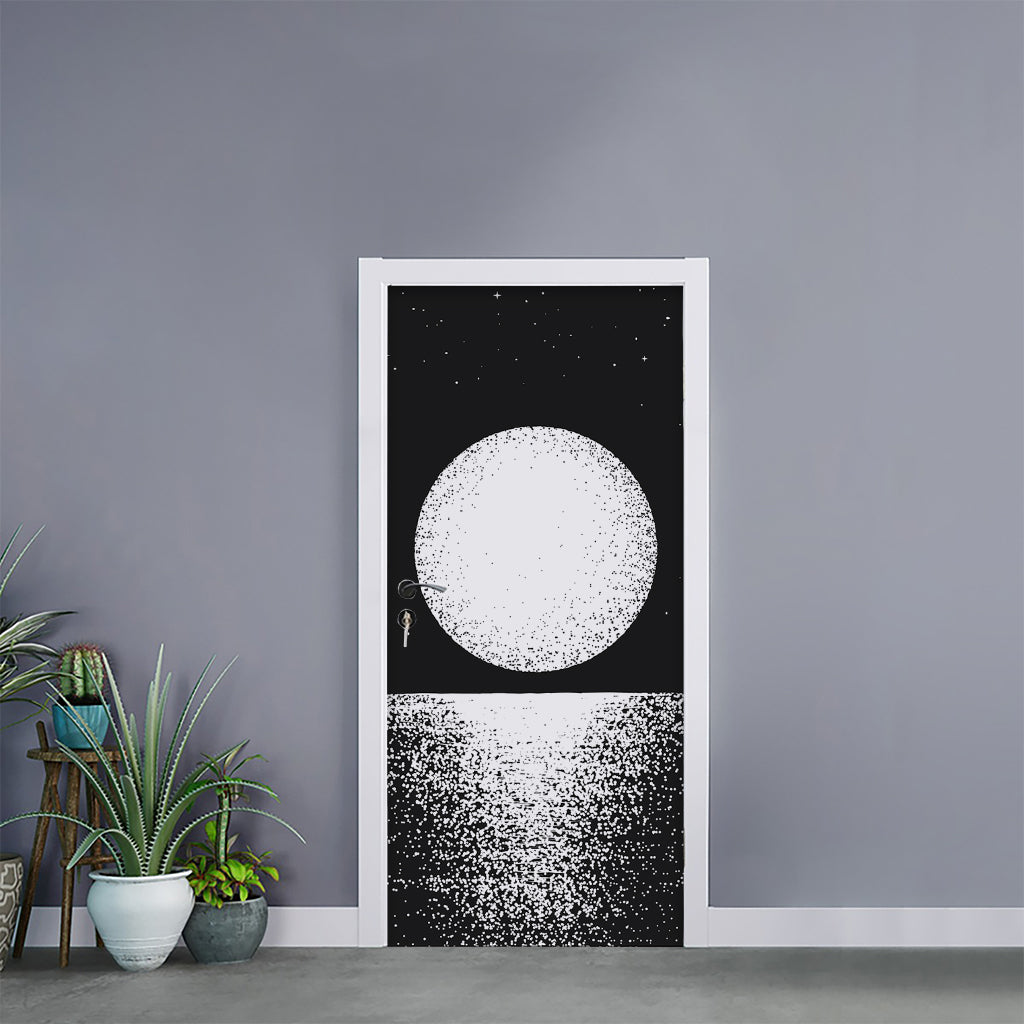 Black And White Moonlight Print Door Sticker