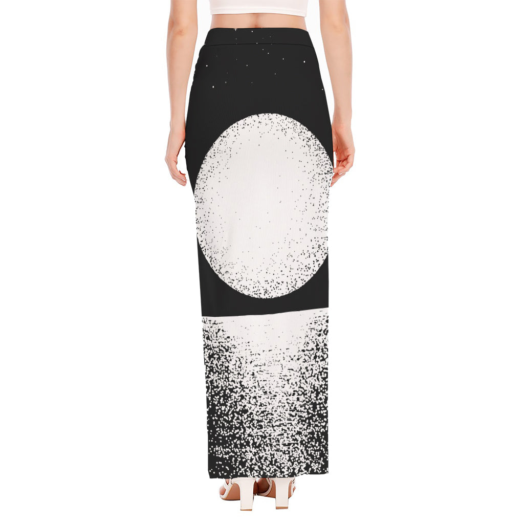 Black And White Moonlight Print High Slit Maxi Skirt