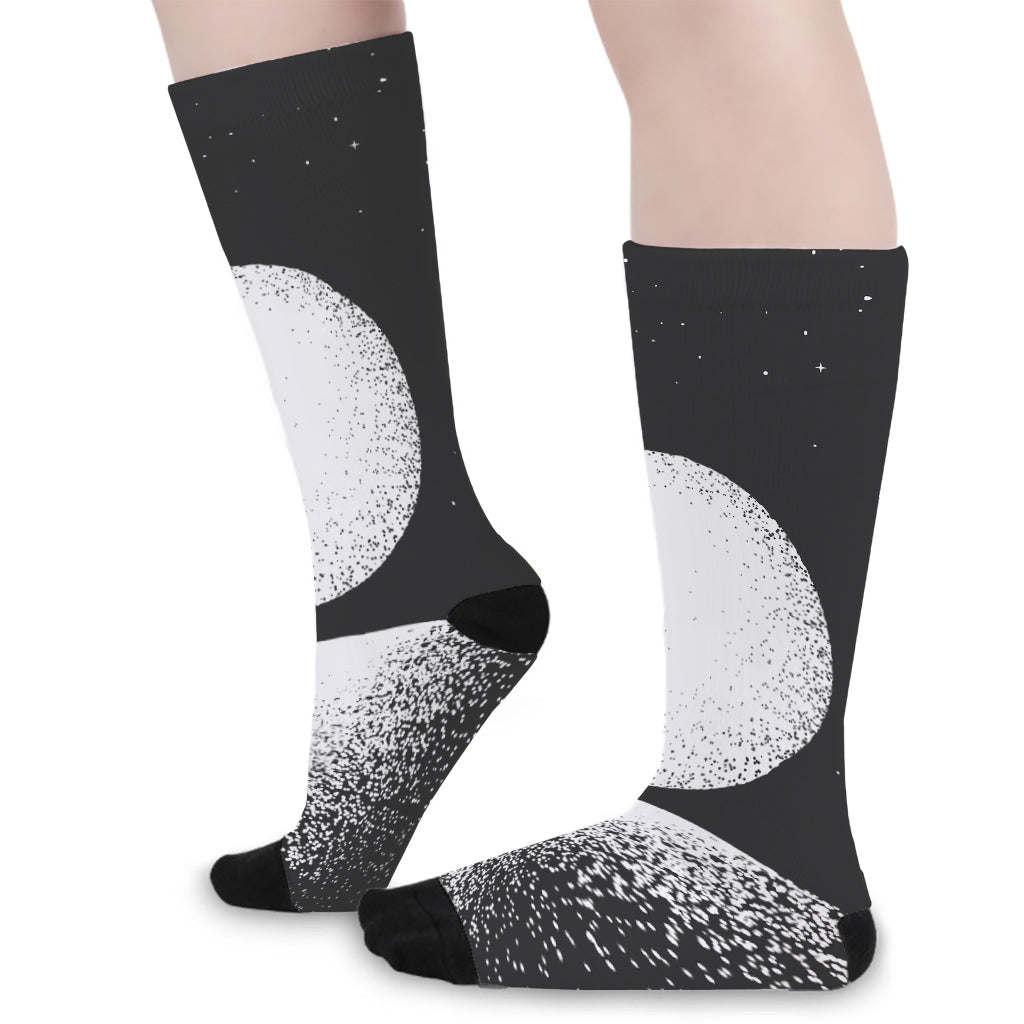 Black And White Moonlight Print Long Socks