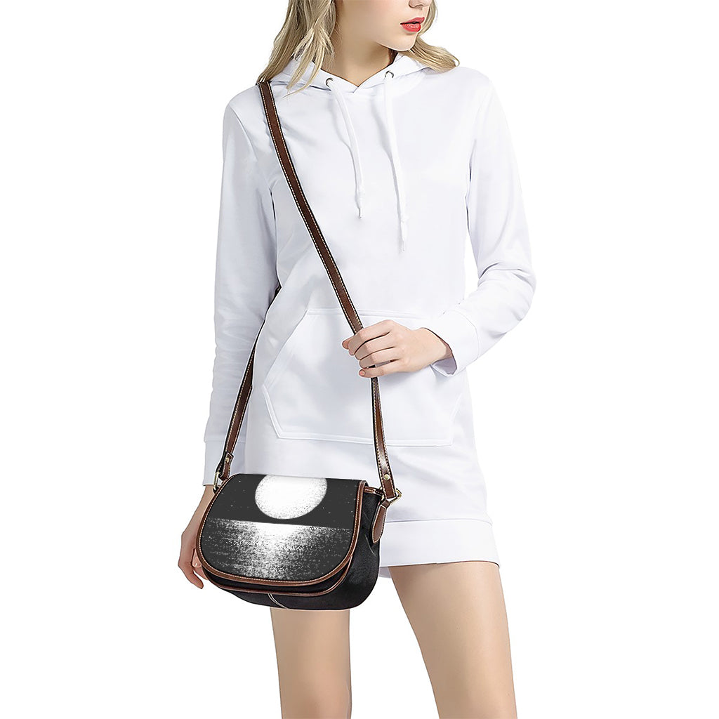 Black And White Moonlight Print Saddle Bag