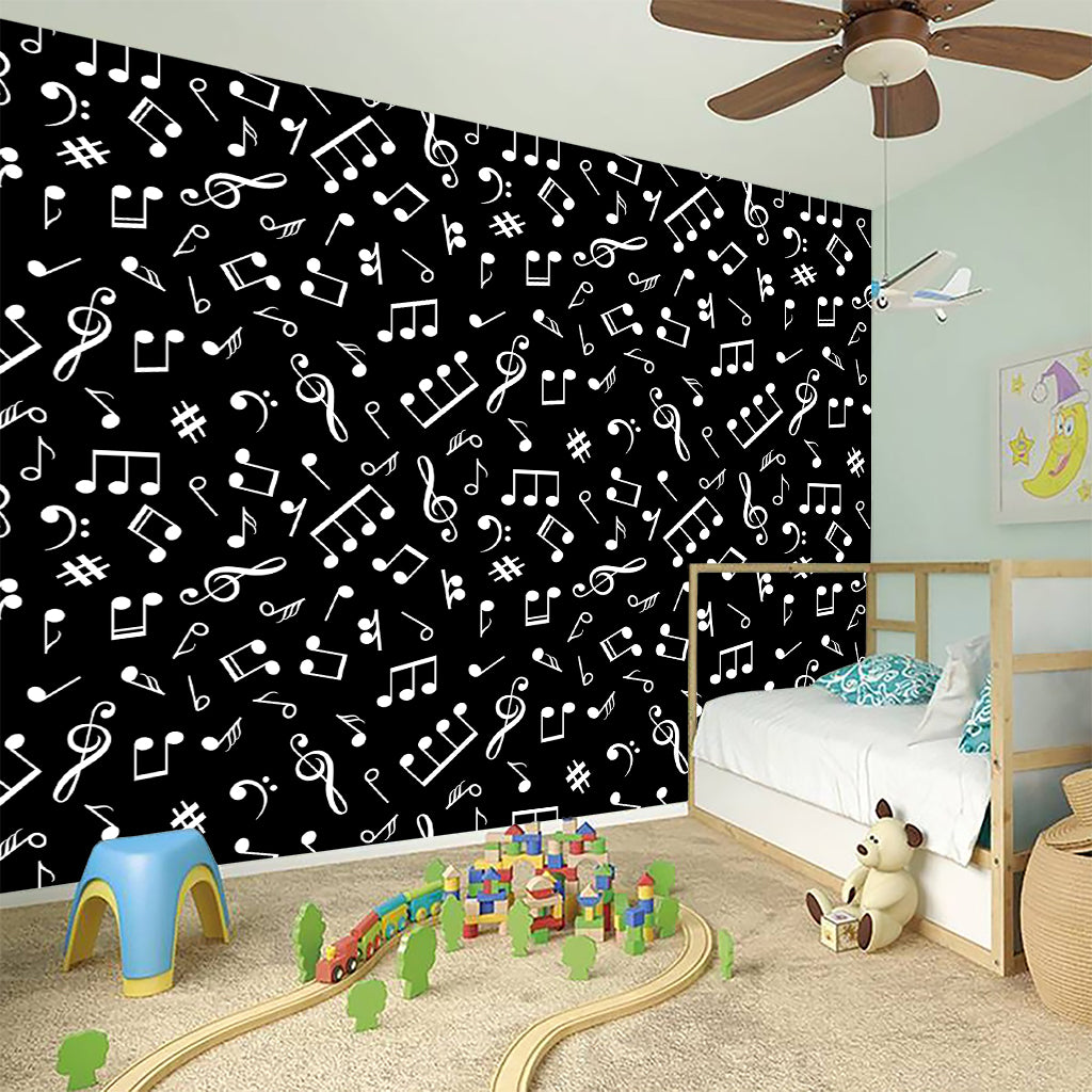 Black And White Music Note Pattern Print Wall Sticker