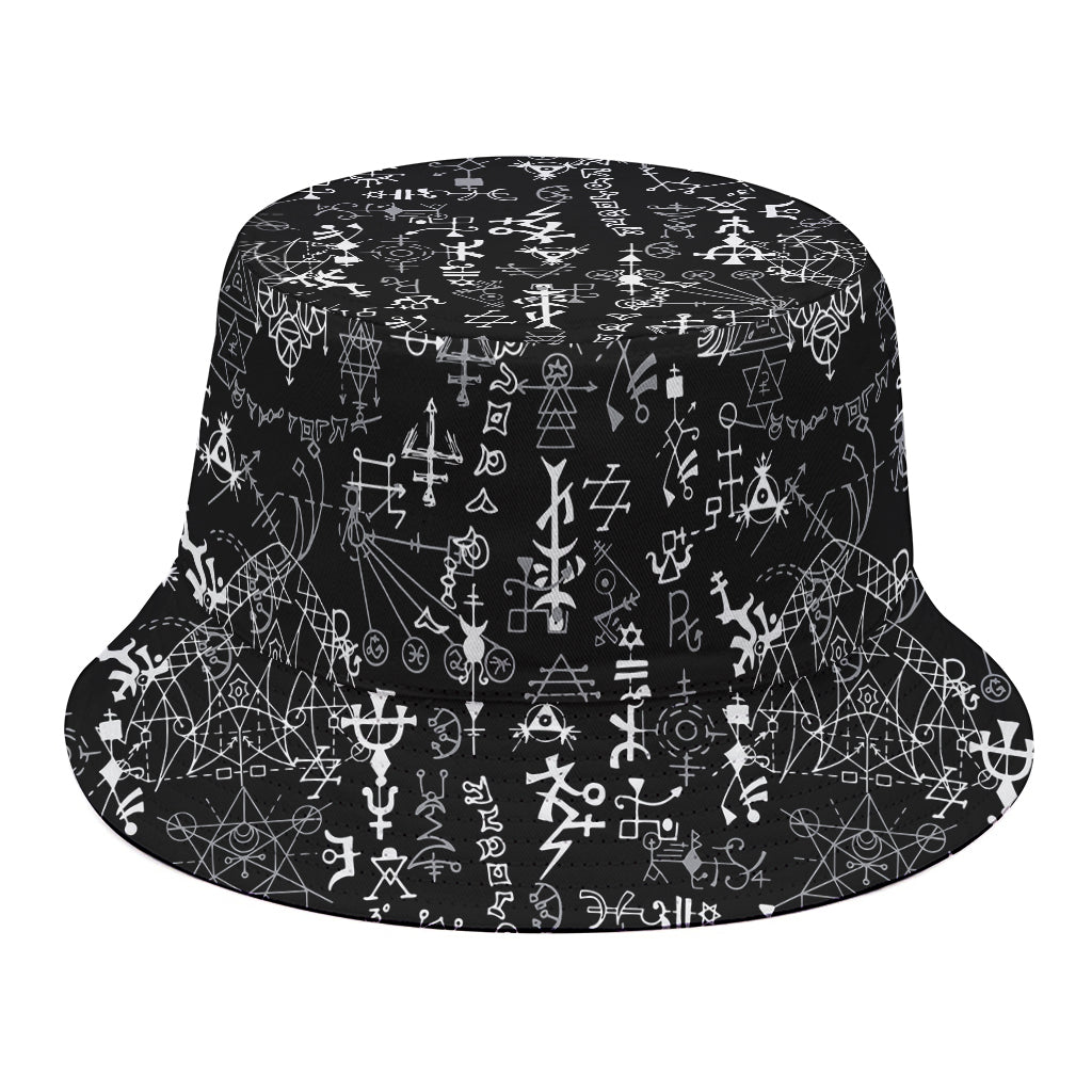 Black And White Mystic Wicca Print Bucket Hat