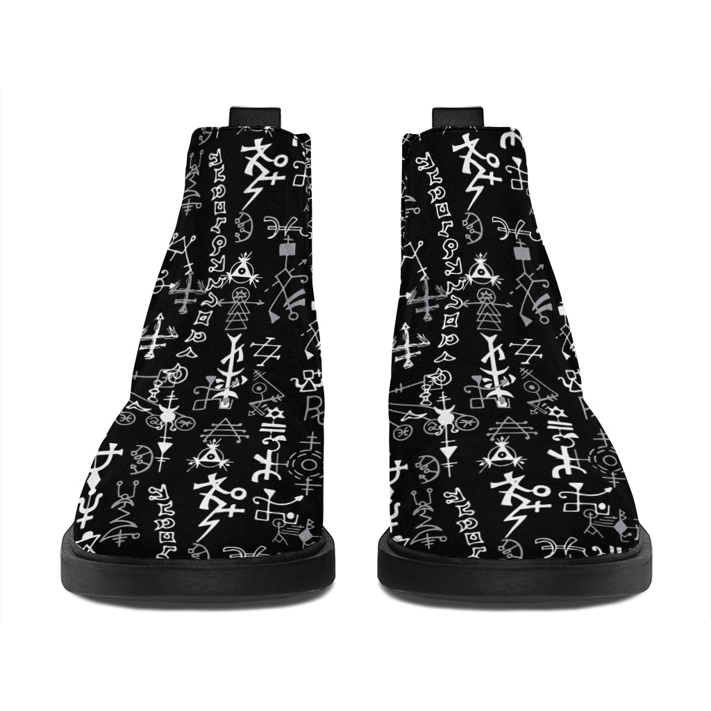 Black And White Mystic Wicca Print Flat Ankle Boots