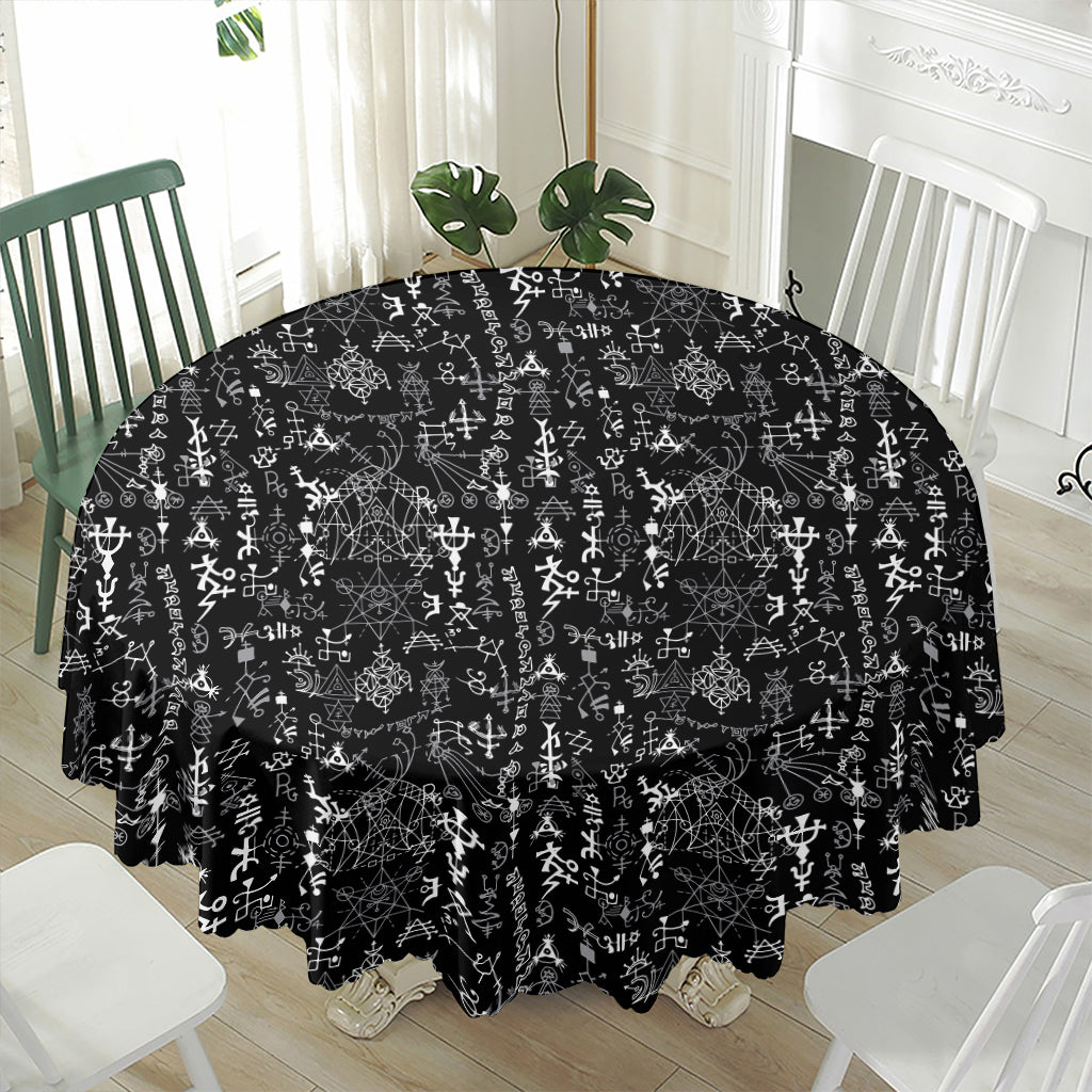 Black And White Mystic Wicca Print Waterproof Round Tablecloth