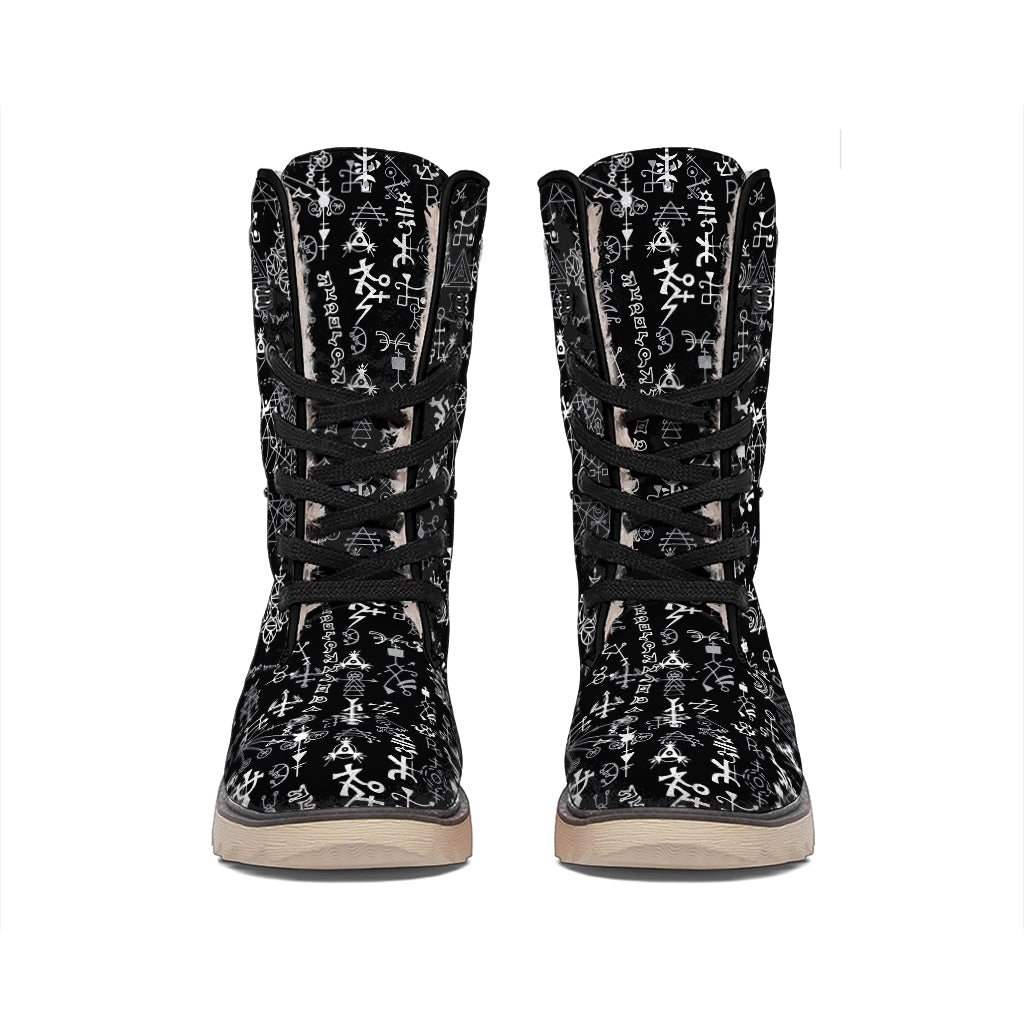 Black And White Mystic Wicca Print Winter Boots