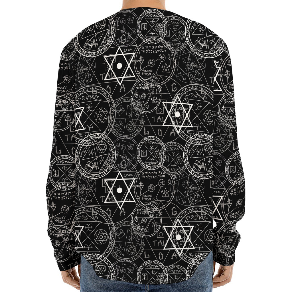 Black And White Mystic Witch Print Long Sleeve Baseball Jersey