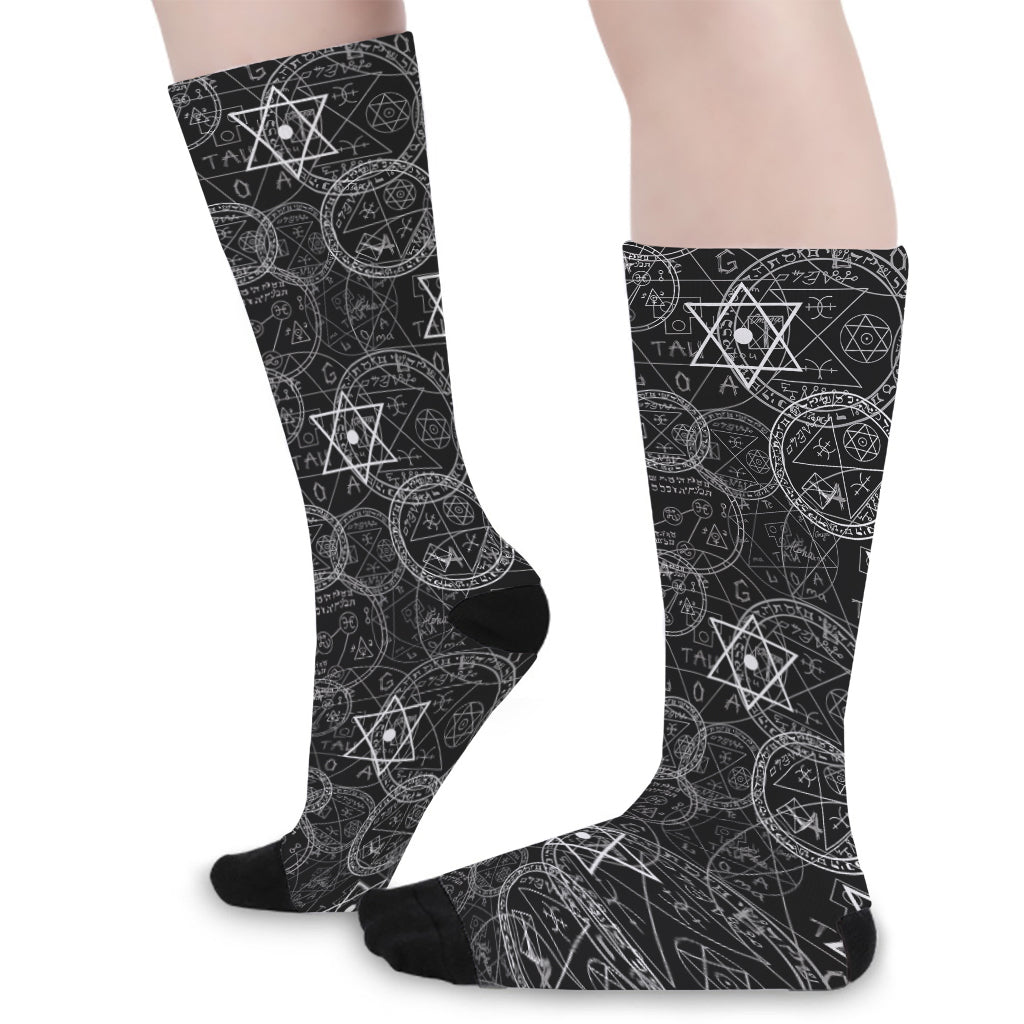 Black And White Mystic Witch Print Long Socks