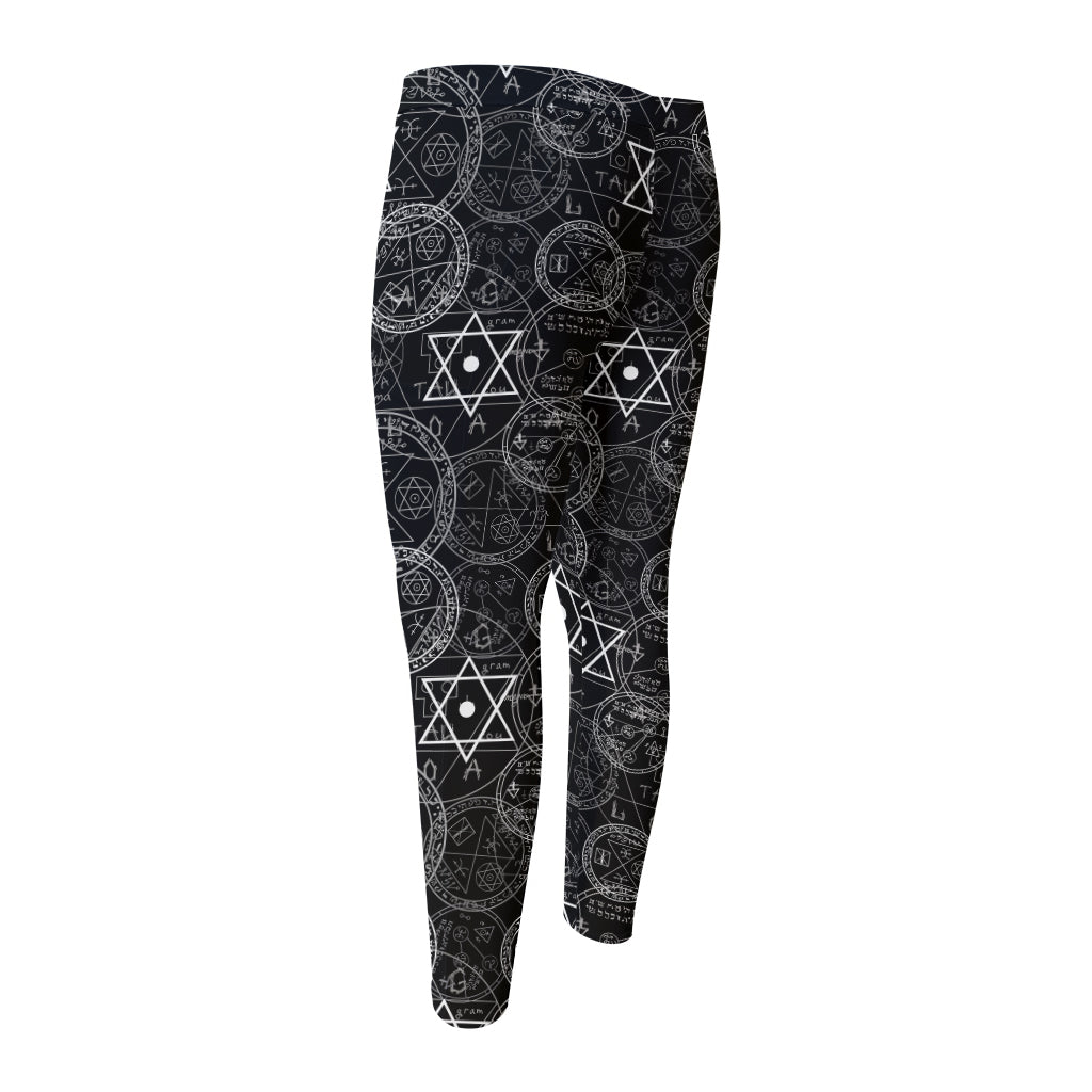 Black And White Mystic Witch Print Men's Compression Pants