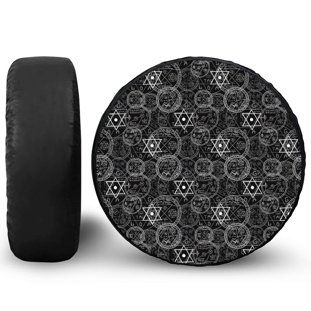 Black And White Mystic Witch Print Tire Cover