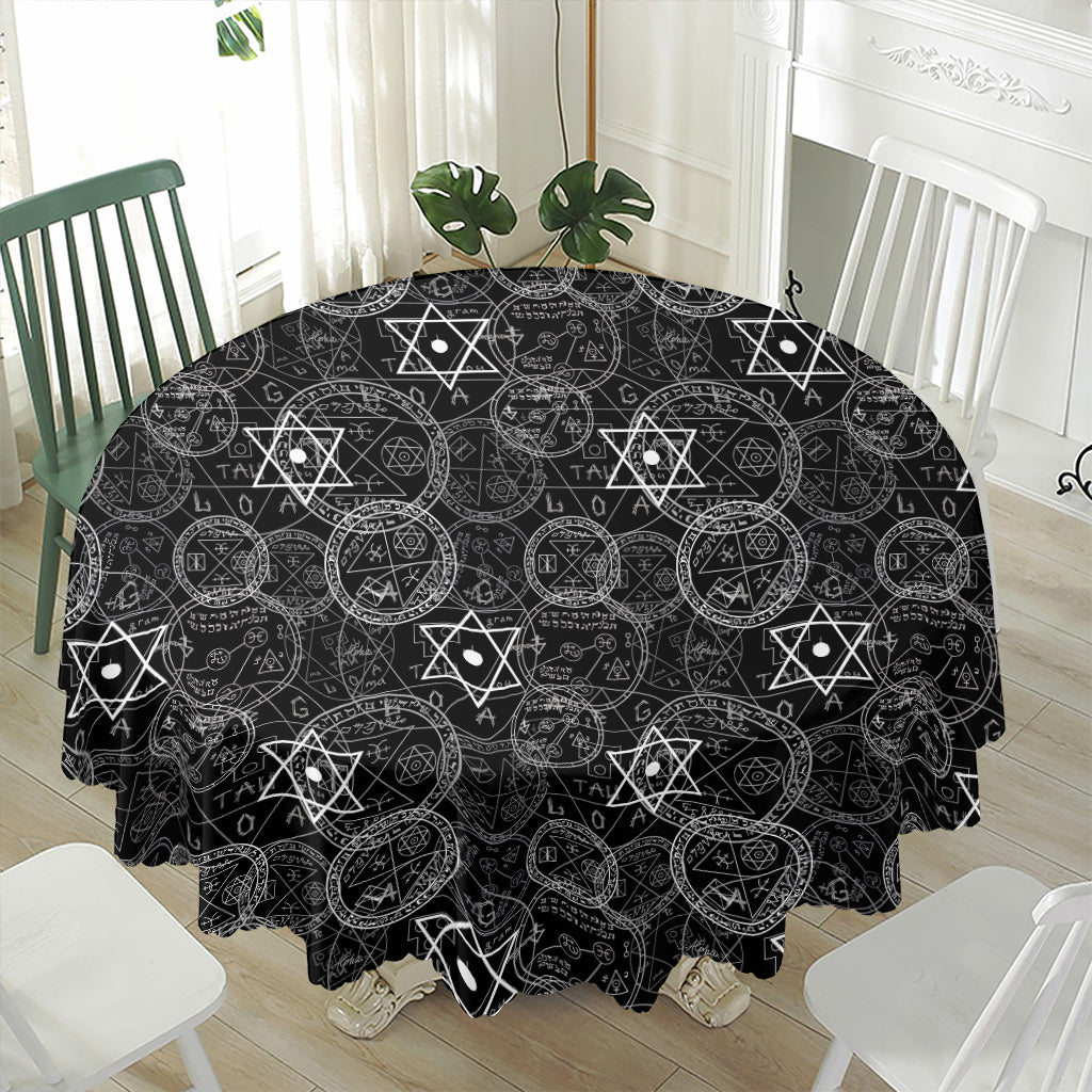 Black And White Mystic Witch Print Waterproof Round Tablecloth