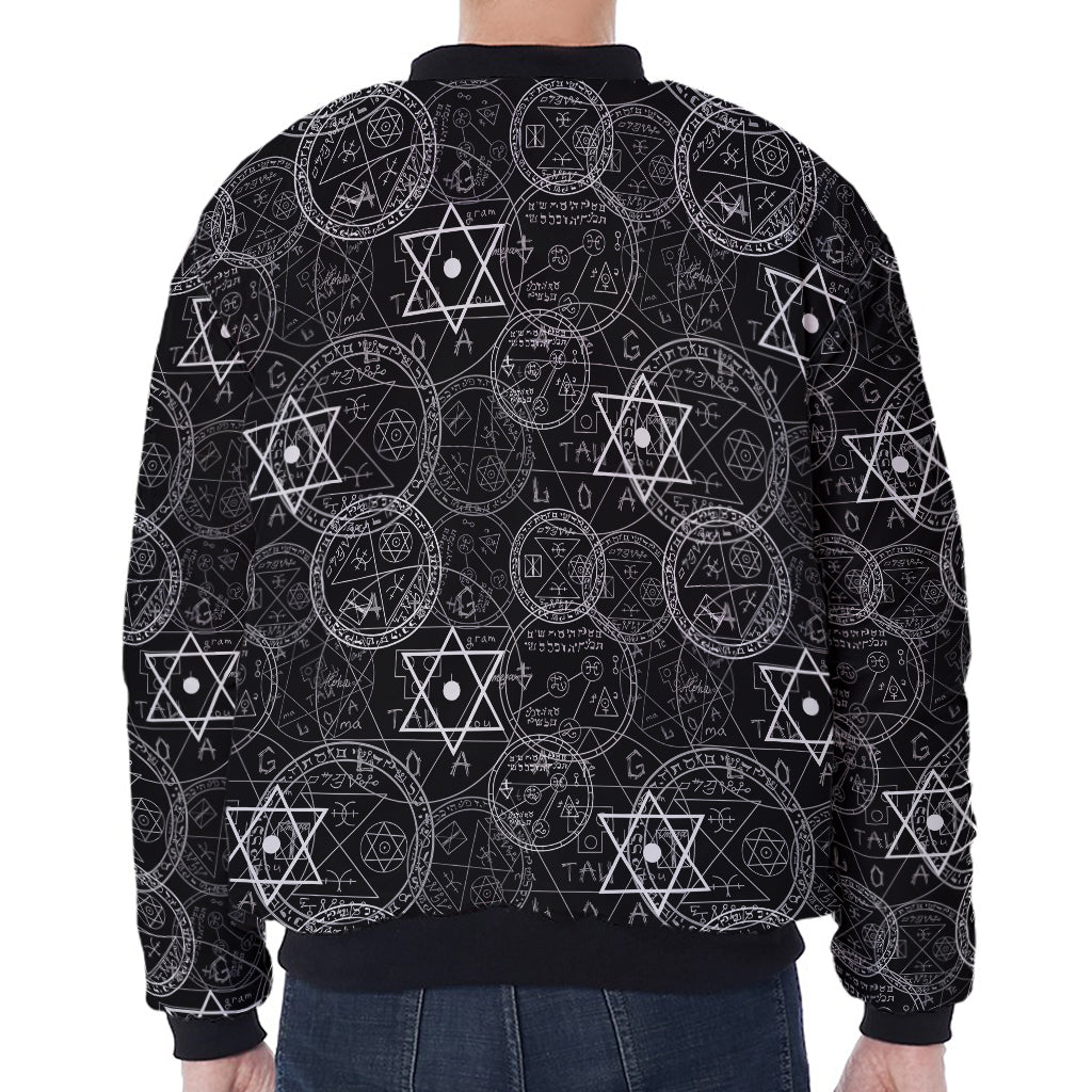 Black And White Mystic Witch Print Zip Sleeve Bomber Jacket