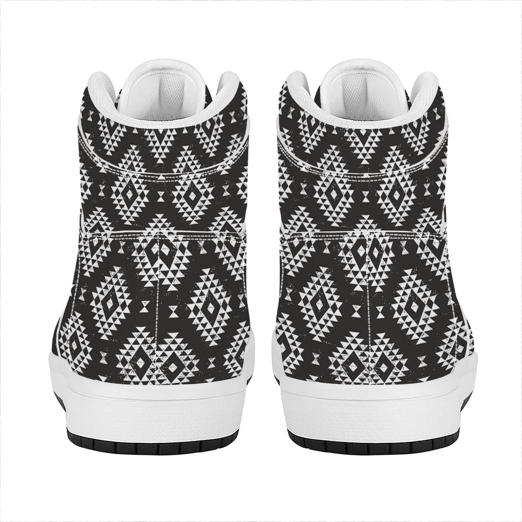 Black And White Navajo Pattern Print High Top Leather Sneakers
