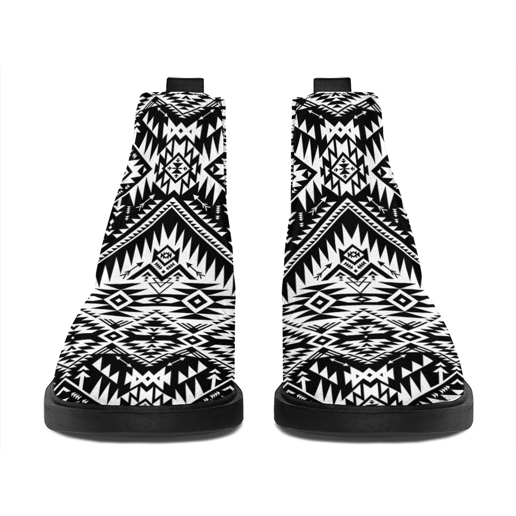 Black And White Navajo Print Flat Ankle Boots