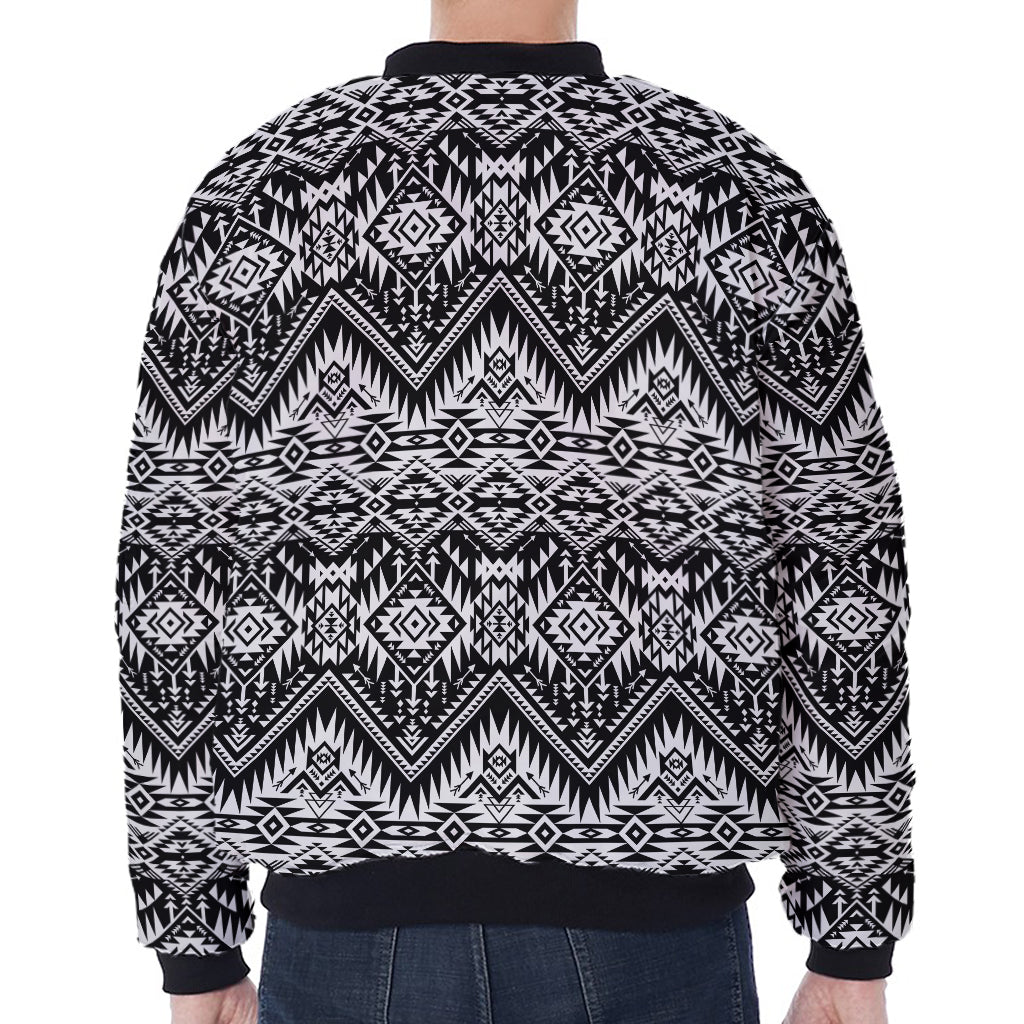 Black And White Navajo Print Zip Sleeve Bomber Jacket