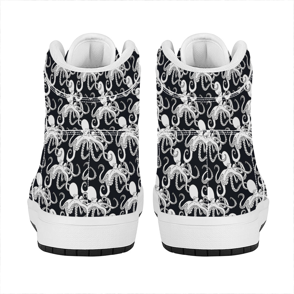 Black And White Octopus Pattern Print High Top Leather Sneakers