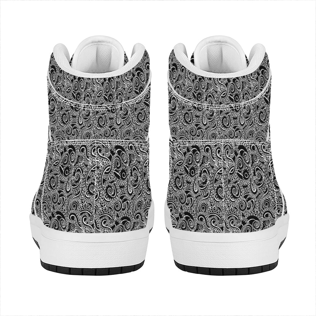 Black And White Octopus Tentacles Print High Top Leather Sneakers