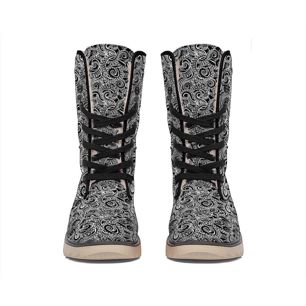 Black And White Octopus Tentacles Print Winter Boots