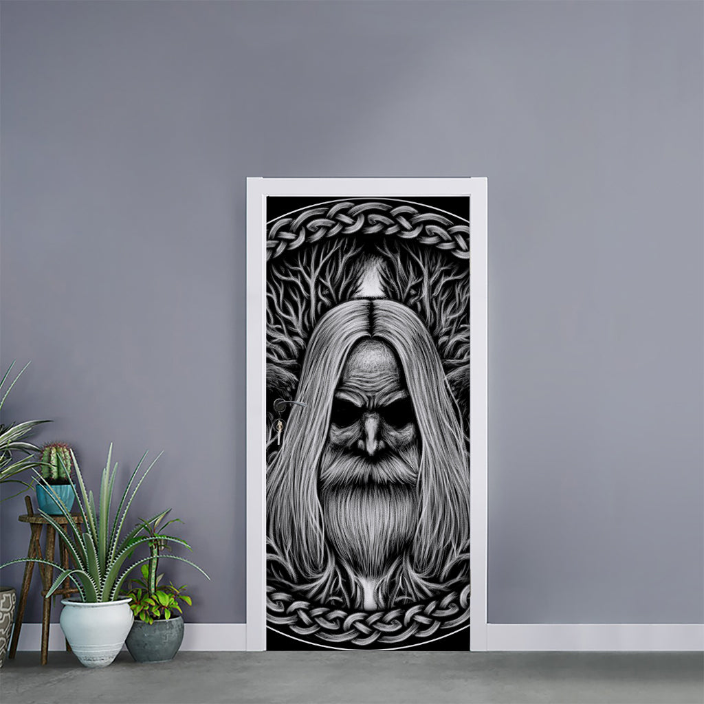 Black And White Odin With Crows Print Door Sticker