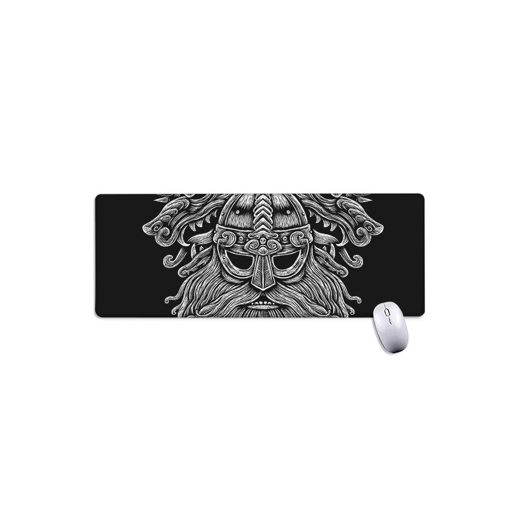 Black And White Odin With Wolfs Print Extended Mouse Pad