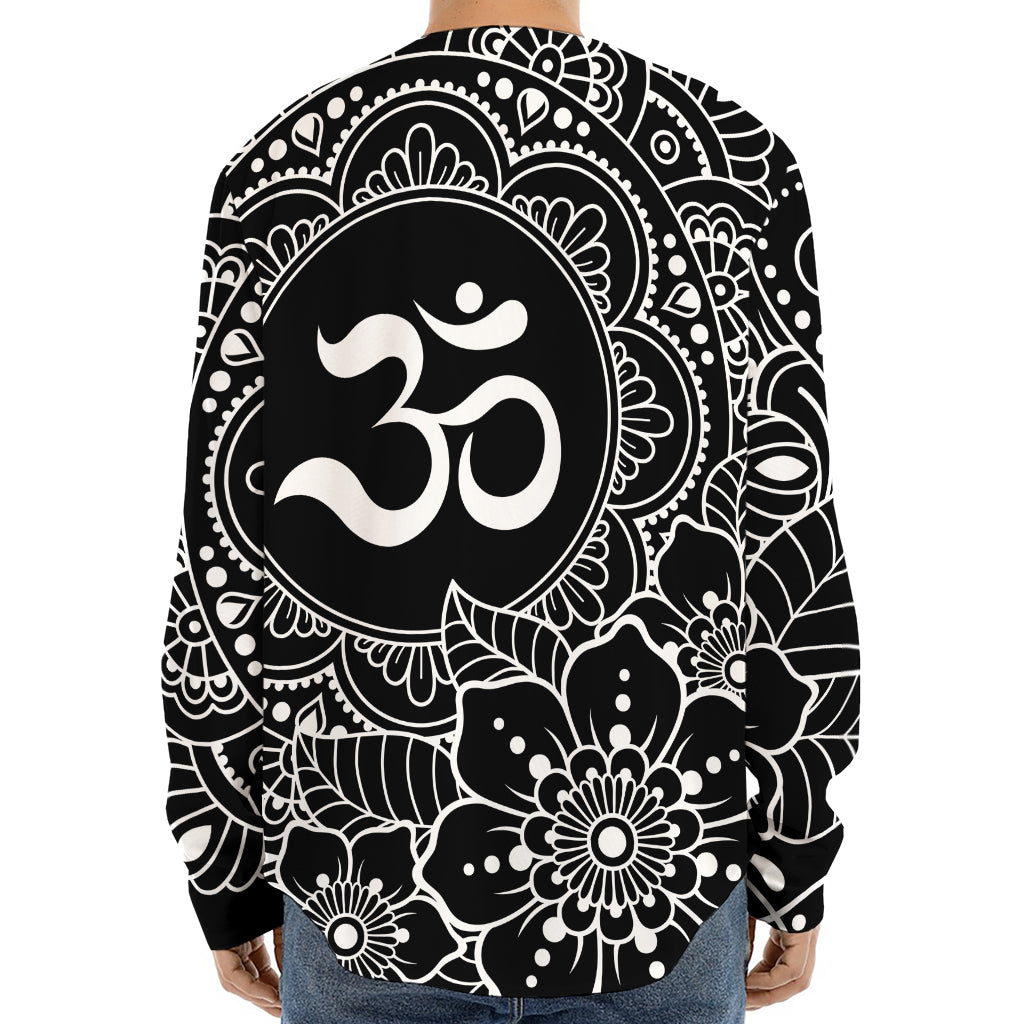 Black And White Om Print Long Sleeve Baseball Jersey