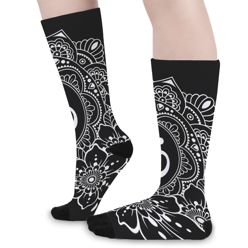 Black And White Om Print Long Socks