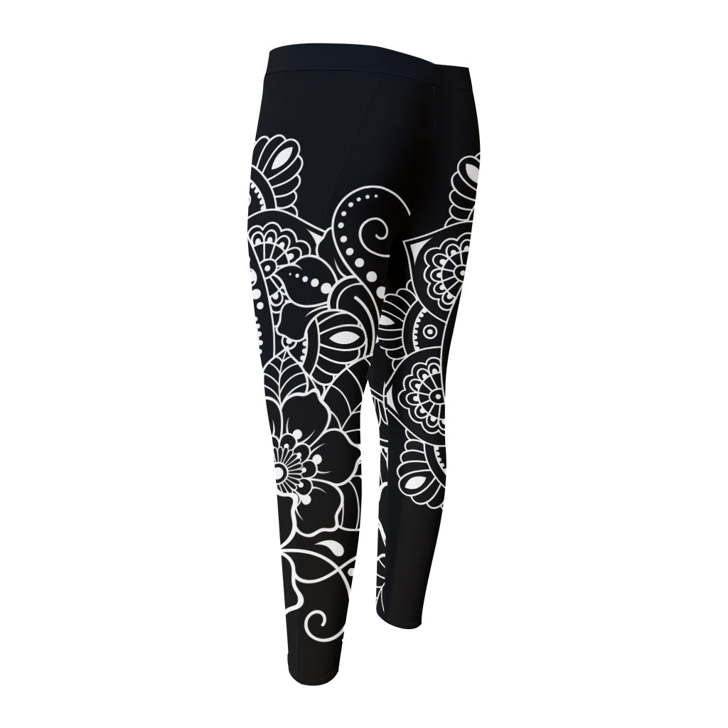 Black And White Om Print Men's Compression Pants