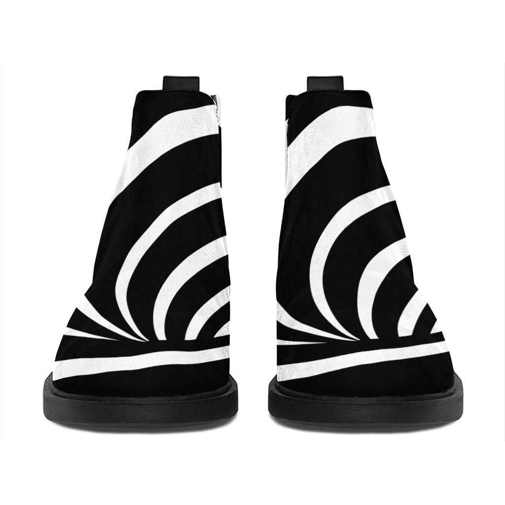 Black And White Optical Illusion Print Flat Ankle Boots