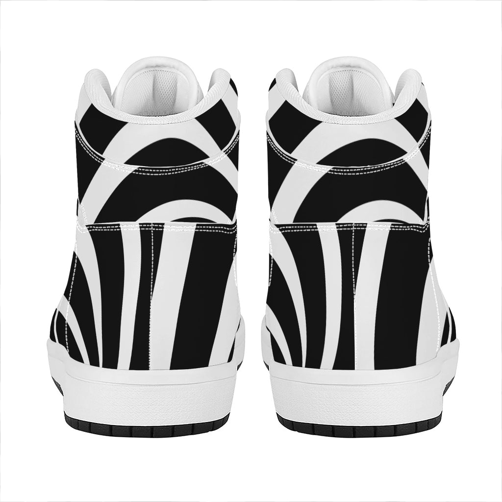 Black And White Optical Illusion Print High Top Leather Sneakers