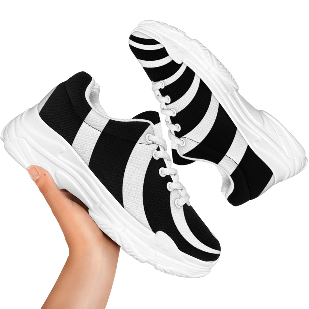 Black And White Optical Illusion Print White Chunky Shoes
