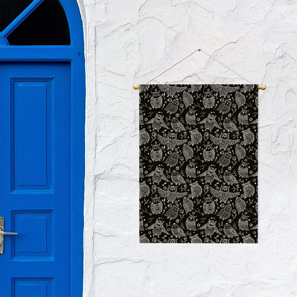 Black And White Owl Pattern Print Garden Flag