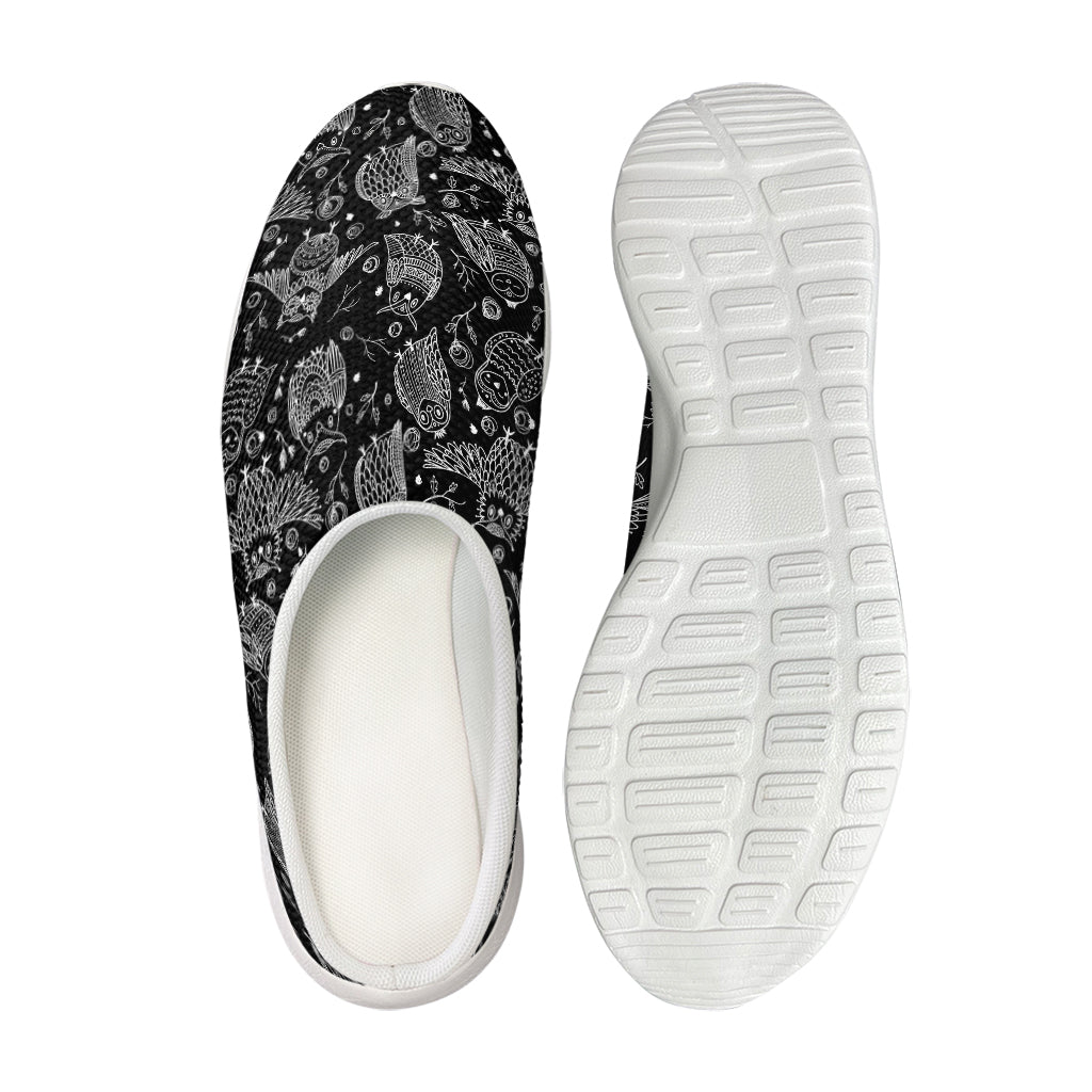 Black And White Owl Pattern Print Mesh Casual Shoes