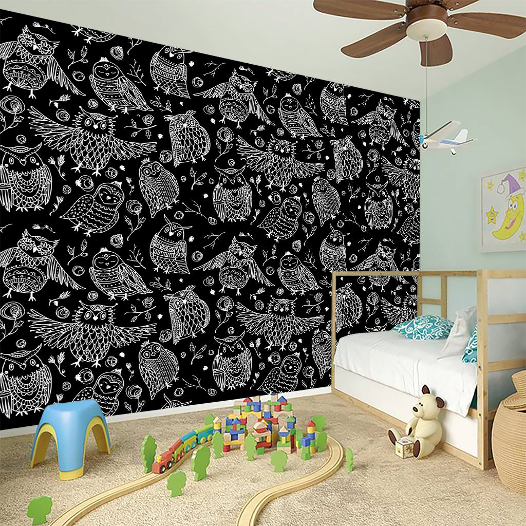 Black And White Owl Pattern Print Wall Sticker