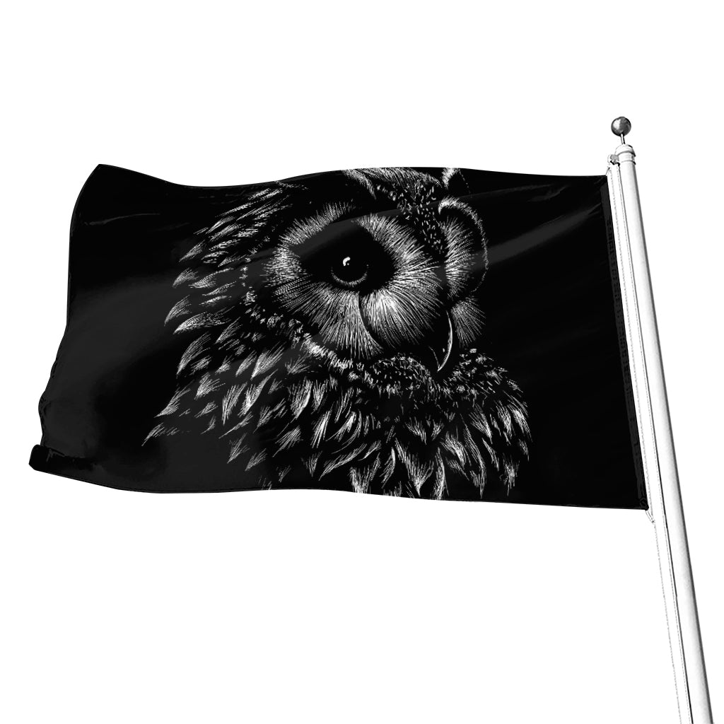 Black And White Owl Print Flag