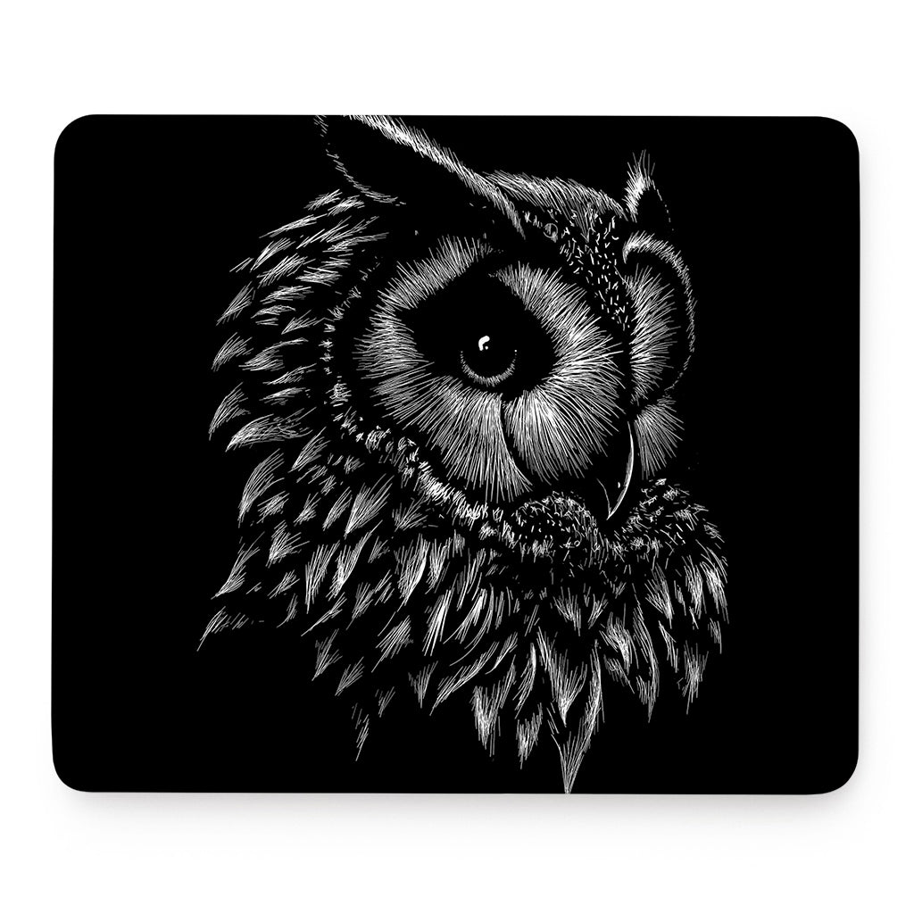 Black And White Owl Print Mouse Pad