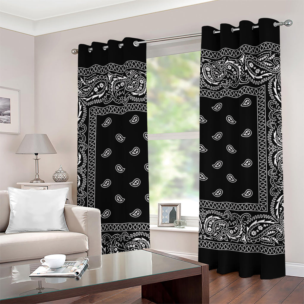 Black And White Paisley Bandana Print Grommet Curtains